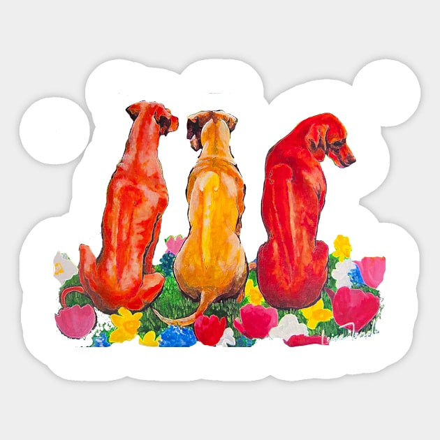 Springtime Ridgebacks _ less Flowers 3. Sticker by Leisa